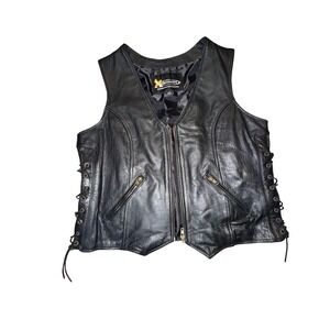 Vintage Men's 3XL Black Leather Motorcycle Vest Xelement Biker Zip Front